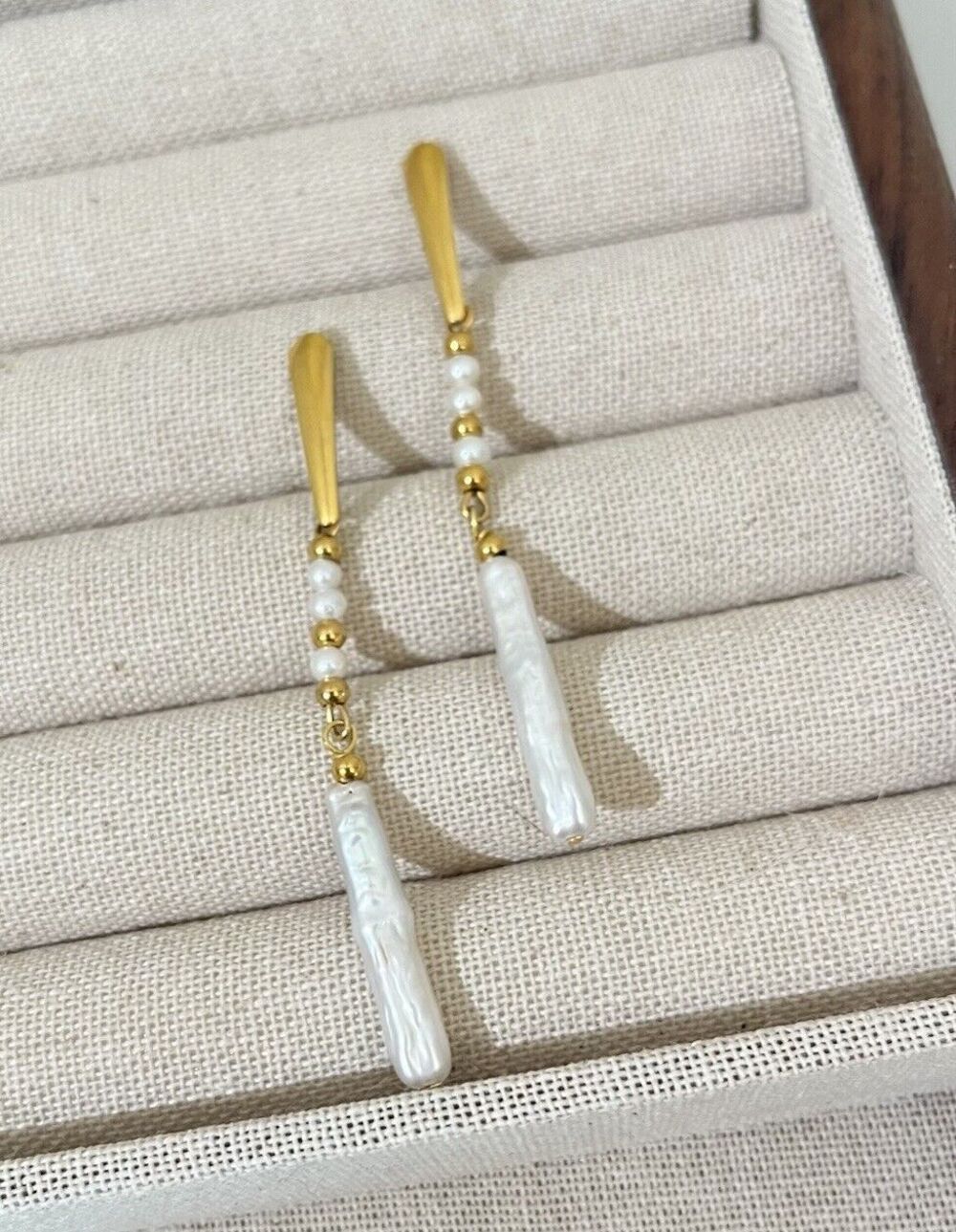 Handmade Pearl Earrings Titanium steel gold plated Earrings Waterproof Earrings
